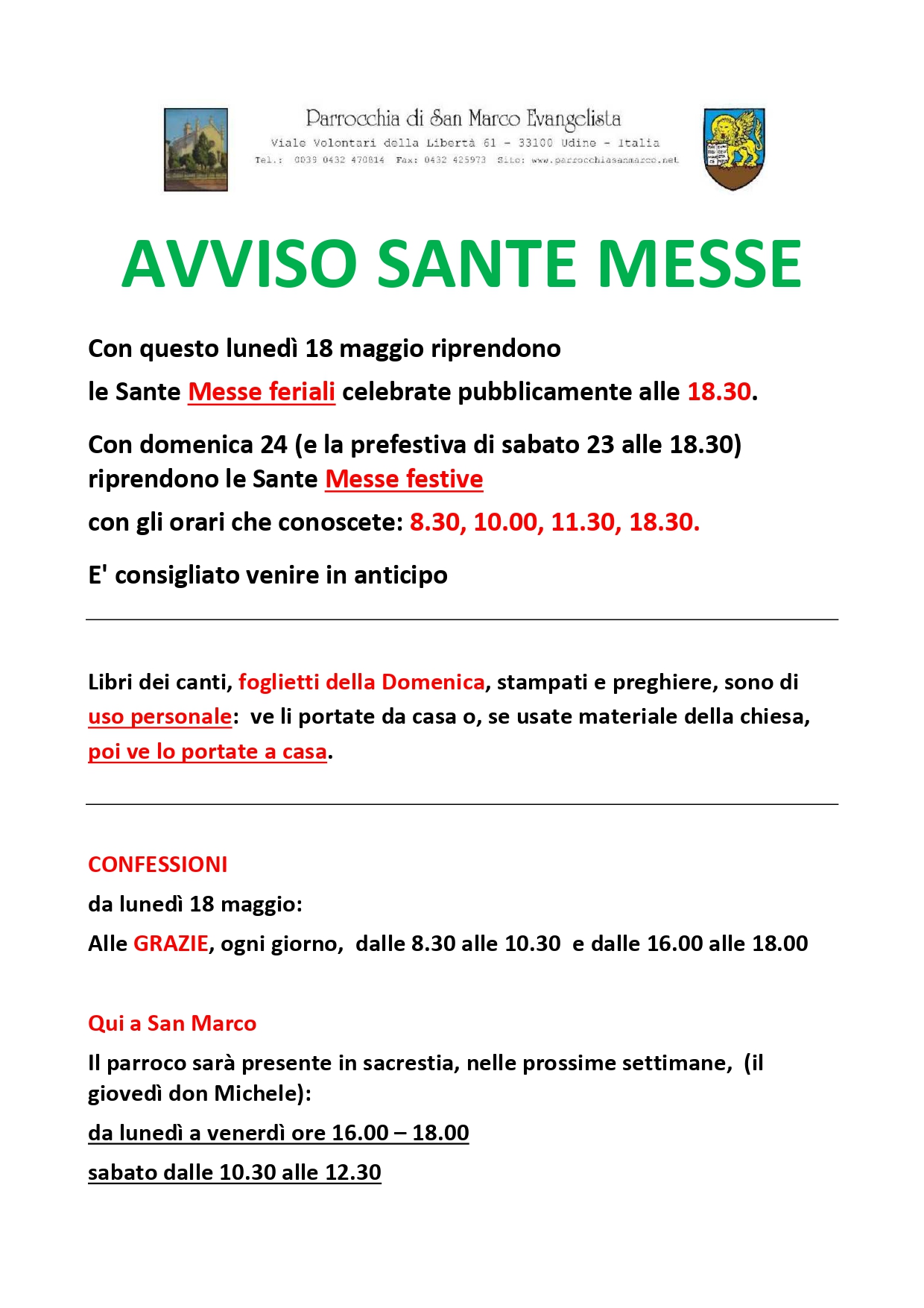 RIPRESA CELEBRAZIONE PUBBLICA DELLA SANTA MESSA